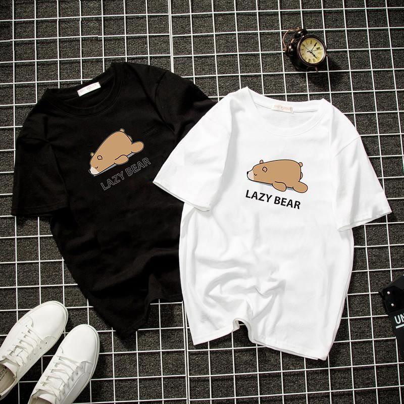 Áo thun unisex form rộng in lazy bear vải dày mịn 2019T1148