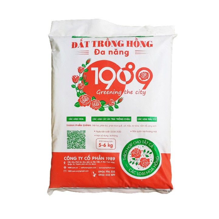 Đất trồng hồng đa năng 1989 dùng để trồng các loại hoa hồng Đà Lạt, hoa hồng nhập ngoại, các loại hoa khác 5-6kg