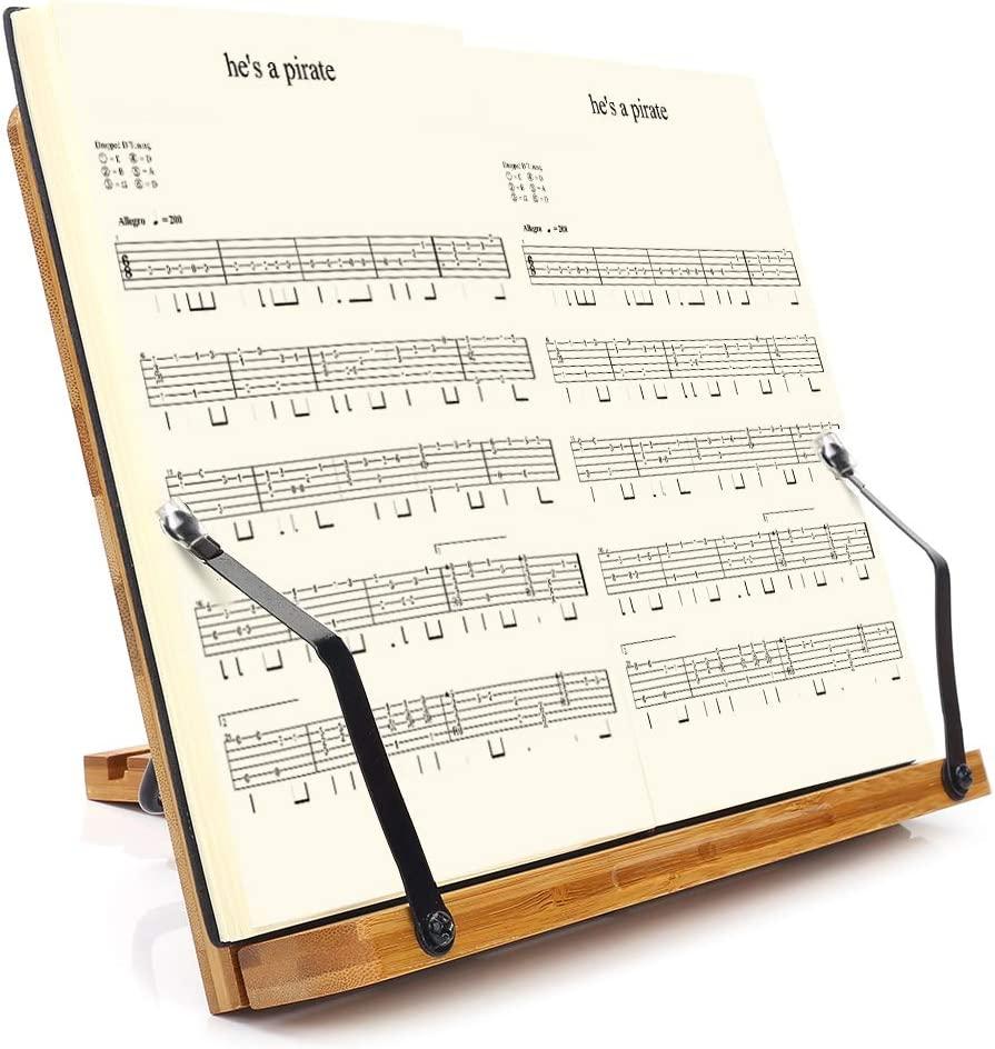 Giá Đỡ Sách Bằng Tre, Wishacc Khay Đựng Sách Có Thể Điều Chỉnh Và Kẹp Trang Giấy-Bàn Đọc Sách Nấu Ăn Di Động Mạnh Mẽ