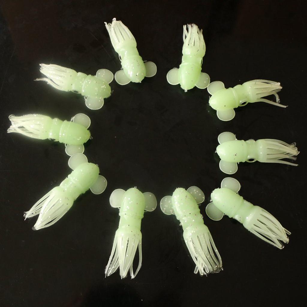 10Pcs 7cm 7g Silicone Fishing Lures Soft Octopus Squid Skirts Luminous Baits
