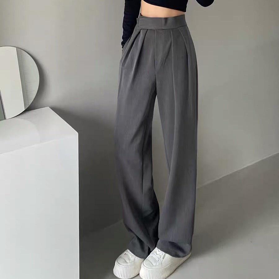 Quần Ống Rộng Dáng Suông Lưng Cao Cạp Thun Culottes Khóa Trước Màu Đen QD33