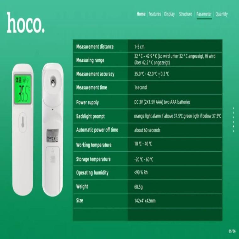 Nhiệt kế điện tử hồng ngoại đa năng đo trán Hoco - đo nhanh, chính xác- Hàng Chính Hãng