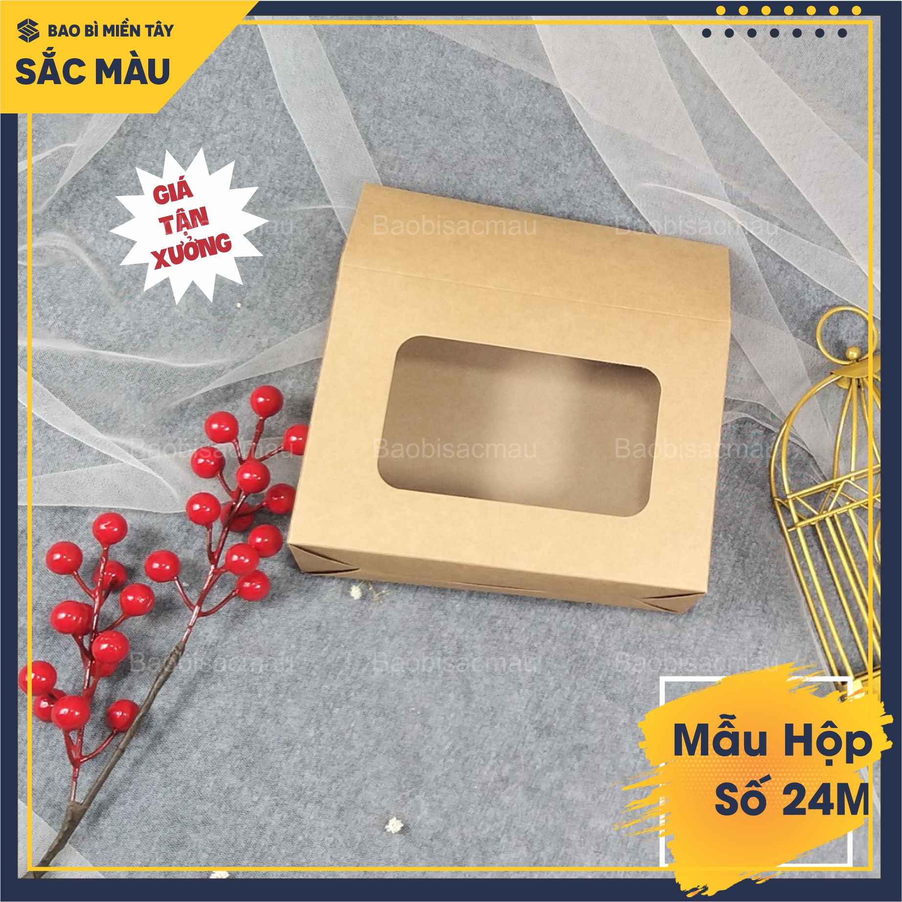 Sét 5 hộp giấy kraft đựng trái cây, quà tặng, thực phẩm ngày lễ tết, 3 kích thước tiện lợi - Mẫu hộp 24