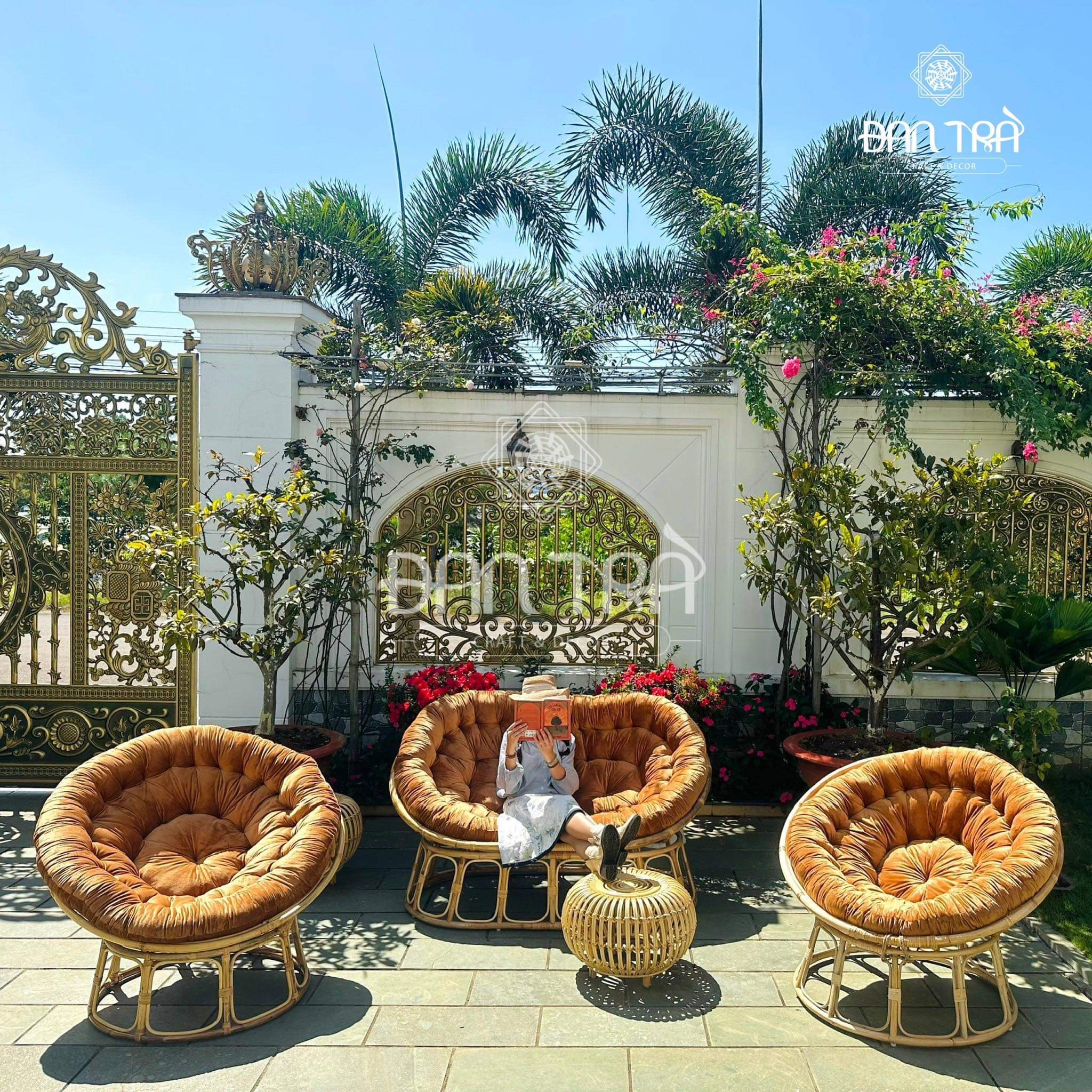 Ghế Mây Mamasan Size 1m6, Ghế Sofa Mây, Ghế Mây Papasan Đôi Thư Giãn Kèm Nệm Cao Cấp - Xưởng Bàn Ghế Mây Tre ĐAN TRÀ