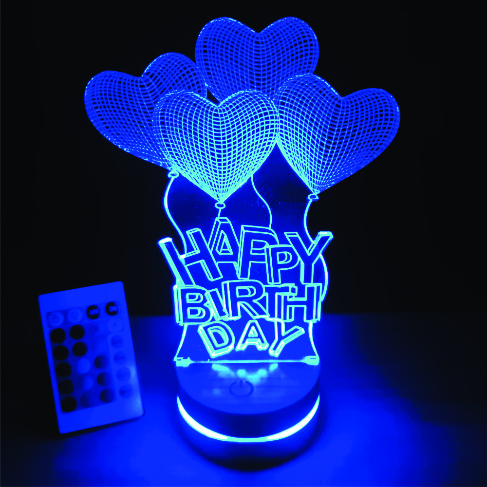 Bóng bay happybirtday, Đèn 3D led, Đèn ngủ thay đổi 16 màu