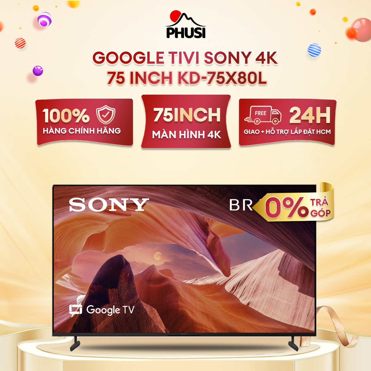 Google Tivi Sony 4K 75 inch KD-75X80L - Model 2023
