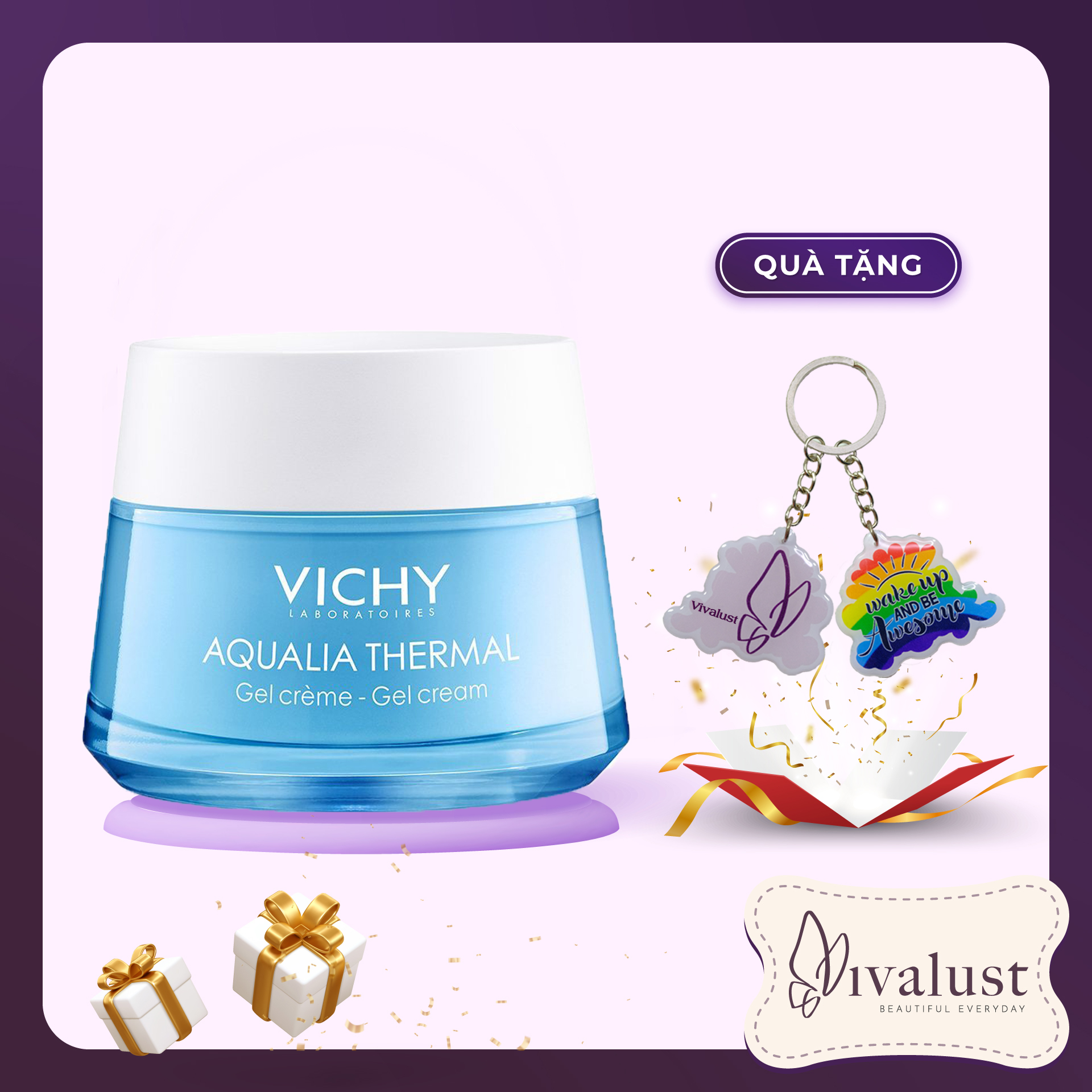 Gel Dưỡng Ẩm Giúp Da Dịu Mát Cho Da Thường, Da Hỗn Hợp & Da Nhạy Cảm VICHY Aqualia Thermal Rehydrating Gel Cream (50ml) + Quà Tặng