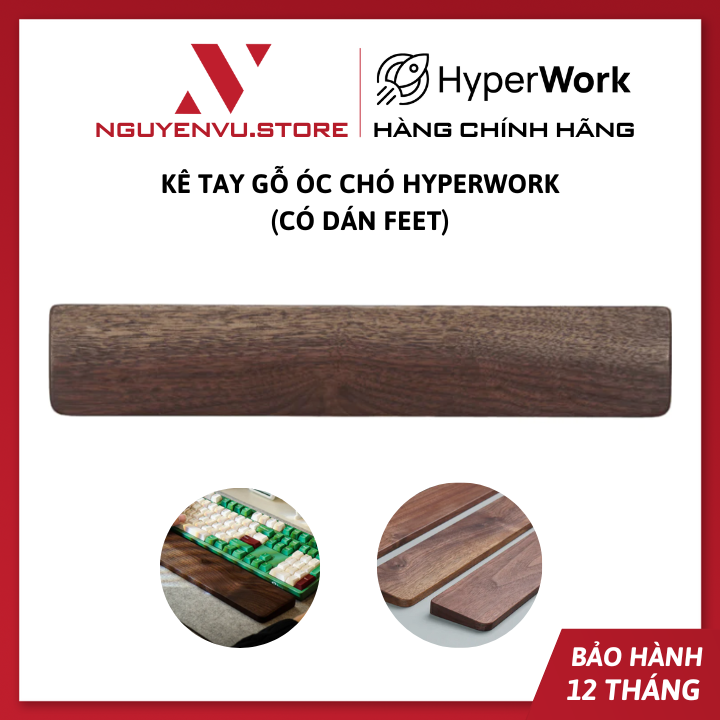 Kê tay gỗ Óc Chó HyperWork (Có dán feet) - Hàng Chính Hãng