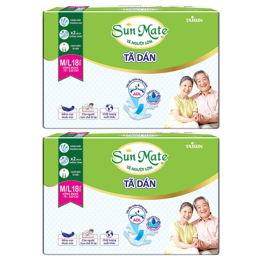 Combo 2 Tã Dán Người Lớn SunMate G2 Size M/L18 (18 Miếng)