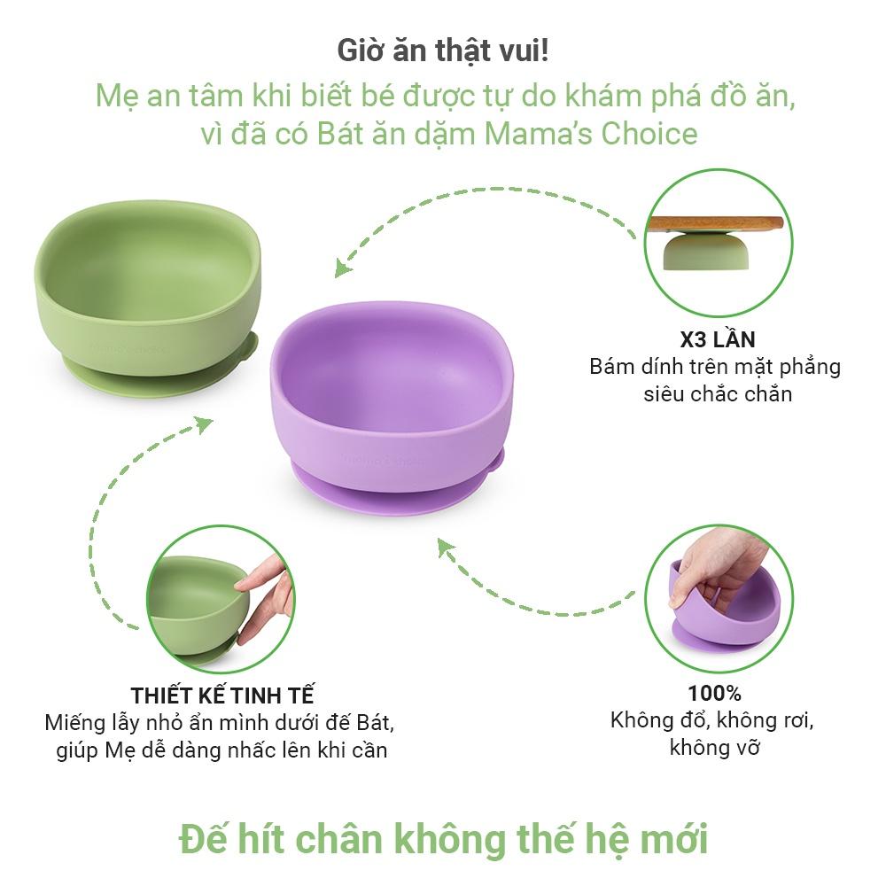 Bát Ăn Dặm Silicone Mama's Choice Cao Cấp, Đế Hít Chống Trượt Đổ Giúp Bé Ăn Dặm Dễ Dàng, Kiểm Định An Toàn Quốc Tế