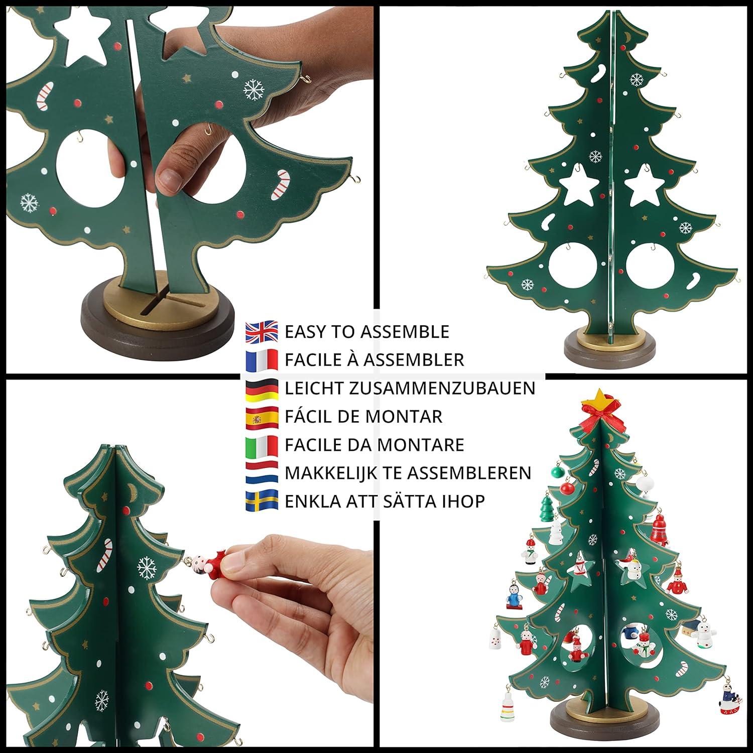 Bàn gỗ nhân tạo nhỏ trong bàn gỗ với gỗ bằng gỗ - cây nhân tạo nhỏ và đồ trang trí cho đồ chơi, quà tặng hoặc trang trí Giáng sinh tại nhà