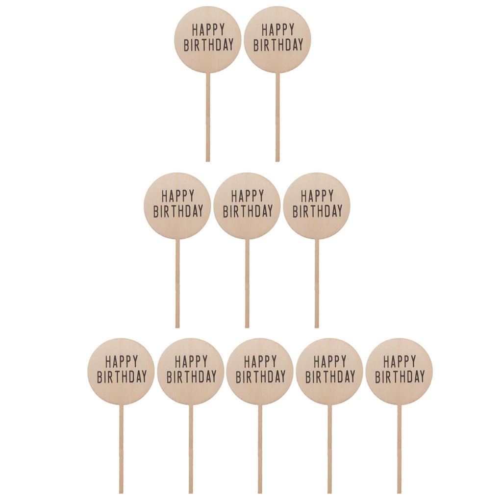 2-10pack 10pcs Happy Birthday Cake Topper Wooden Cupcake Topper Cake Decorations
