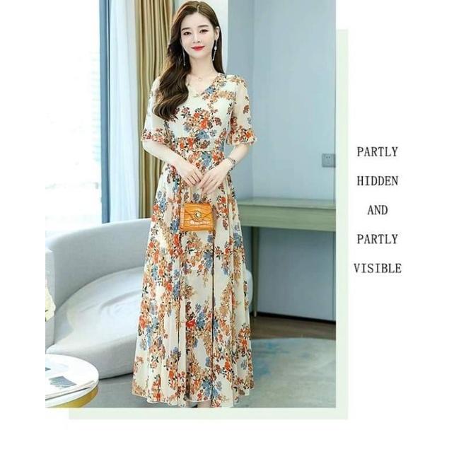 HÀNG NHẬP - ĐẦM MAXI VOAN HOA CỔ V TAY LỠ