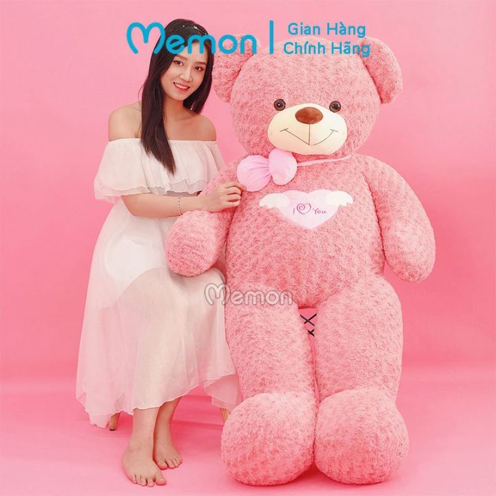 Gấu Bông Teddy Angel Hồng 80cm - 1m1- 1m5 Cao Cấp Memon, Gấu Bông Teddy Cute Khổng Lồ - Qùa Tặng Gấu Bông Cao Cấp