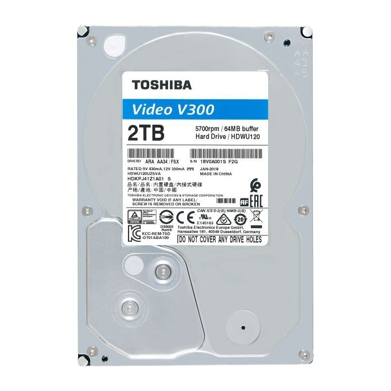 Ổ cứng HDD Toshiba 2TB VideoStream V300 series (64MB) 5700rpm SATA3 HDWU120UZSVA - Hàng Chính Hãng