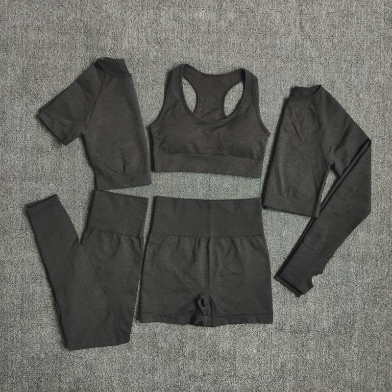 2/3/5pcs Phụ nữ liền mạch Yoga tập luyện thể thao tập thể dục thể dục thể dục dài tay áo dài áo cổ cao Color: Blue Size: S