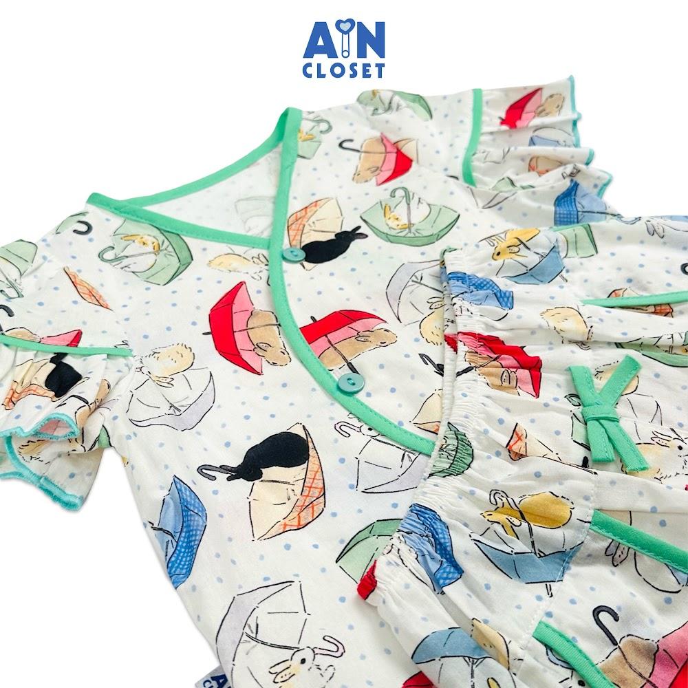 Bộ quần áo ngắn bé gái họa tiết Ô Dù xanh cotton - AICDBG7WCNXK - AIN Closet