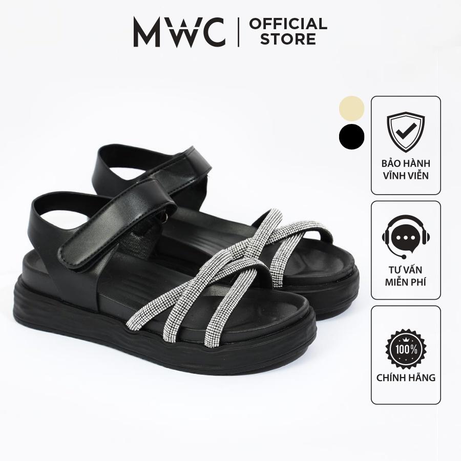 Giày Sandal Nữ MWC 2977 - Sandal Nữ Đế Bánh Mì Cao 5cm, Sandal Nữ Quai Đan Chéo Đính Đá Sang Chảnh Thời Trang