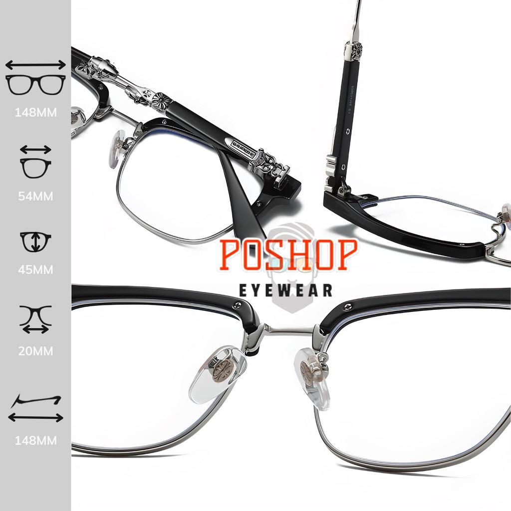 Mắt kính cận không độ nam nữ POSHOP gọng kim loại cao cấp chống tia uv400 thời trang dễ đeo CH012