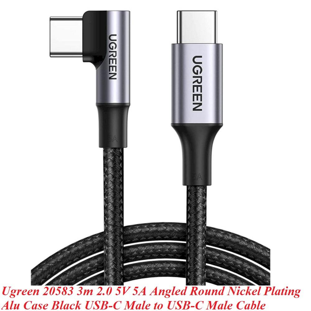 Ugreen UG20583US334TK 3M bẻ 90 độ cáp USB 2 đầu type C màu đen góc vuông bọc nhôm dây dù chống nhiễu - HÀNG CHÍNH HÃNG