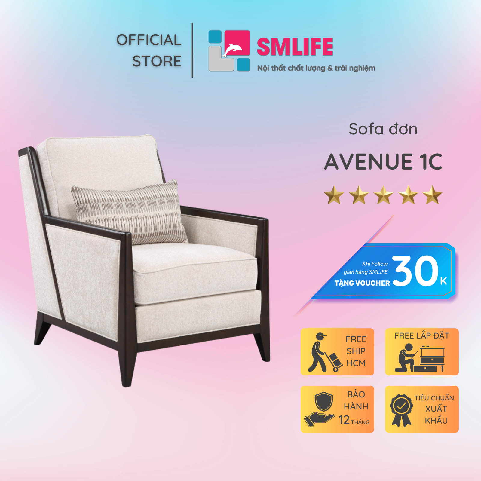 Ghế sofa SMLIFE vải nhung, xuất khẩu châu Âu