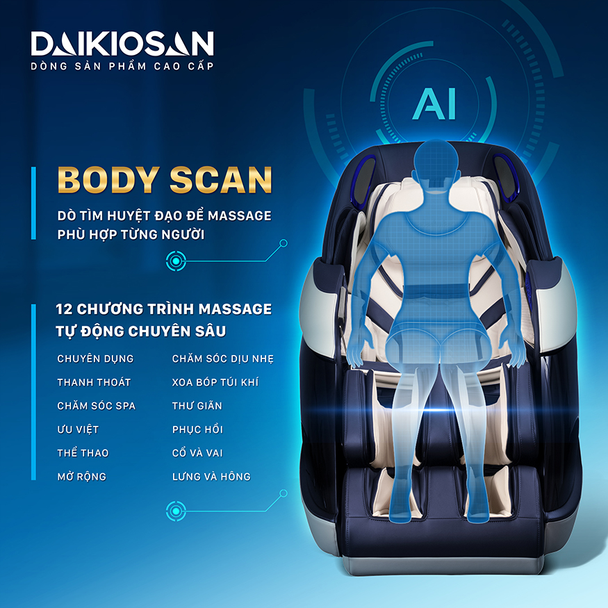 Ghế Massage Toàn Thân Daikiosan DVGM-30003 Chế Độ Không Trọng Lực, Công Nghệ AI, Scan Cơ Thể, 4D Massage