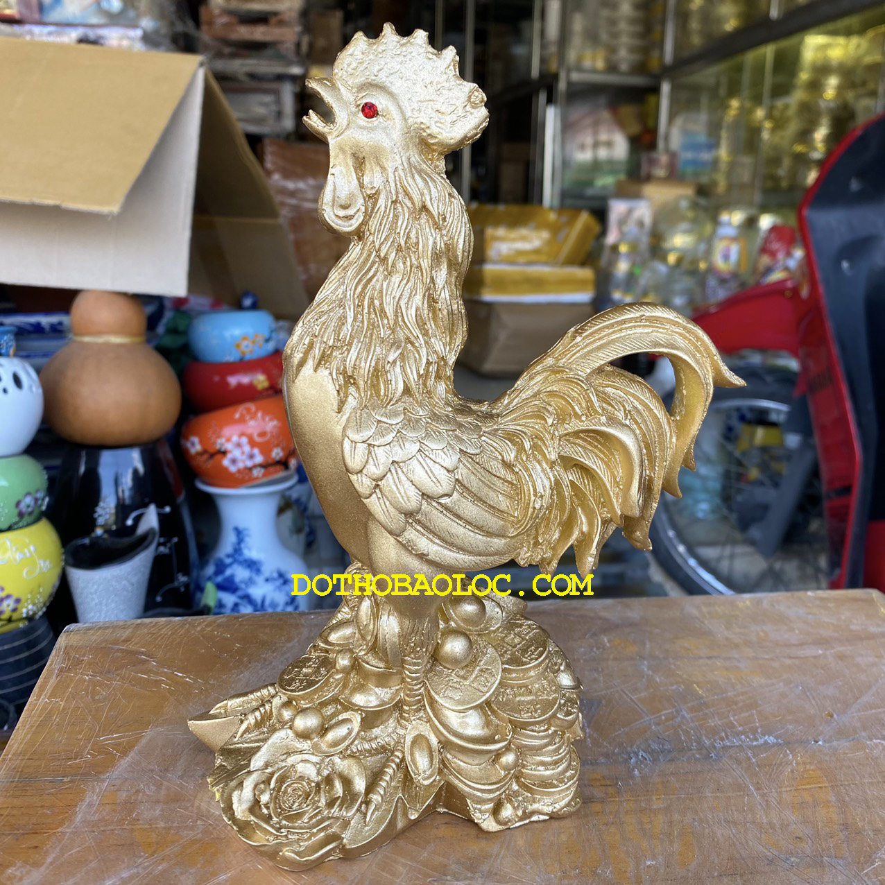 Tượng Gà Trống Phước Lộc phong thủy bằng bột đá cao 23cm