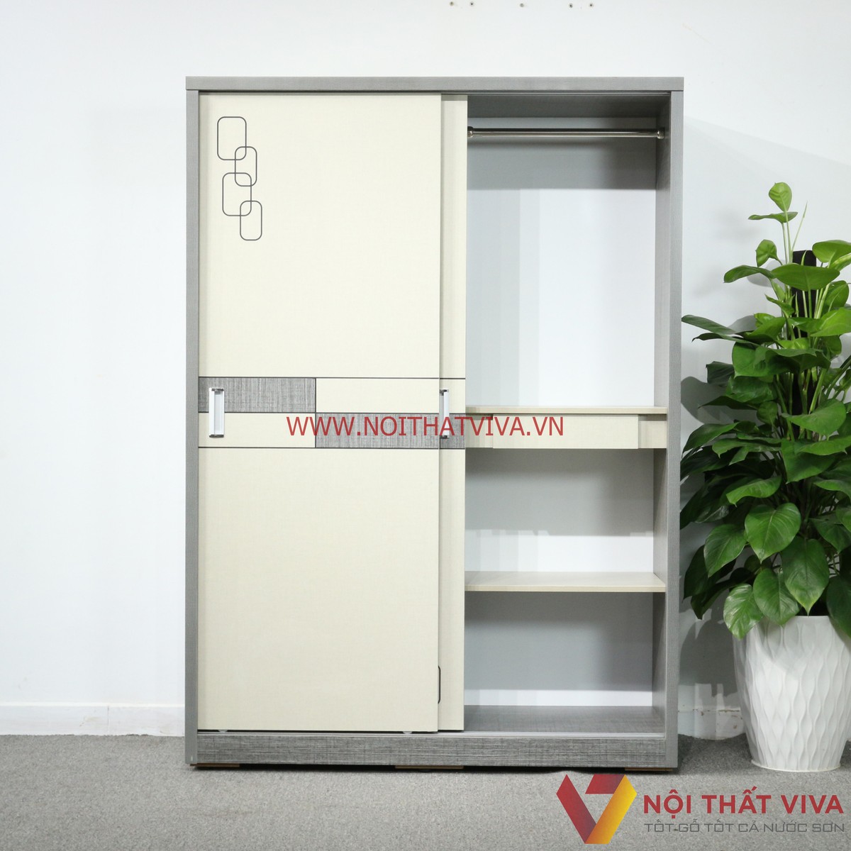 Tủ Quần Áo 2 Cánh Cửa Lùa Gỗ MDF Màu Vải Chạy Chỉ Chạm Họa Tiết Tinh Xảo Đẹp