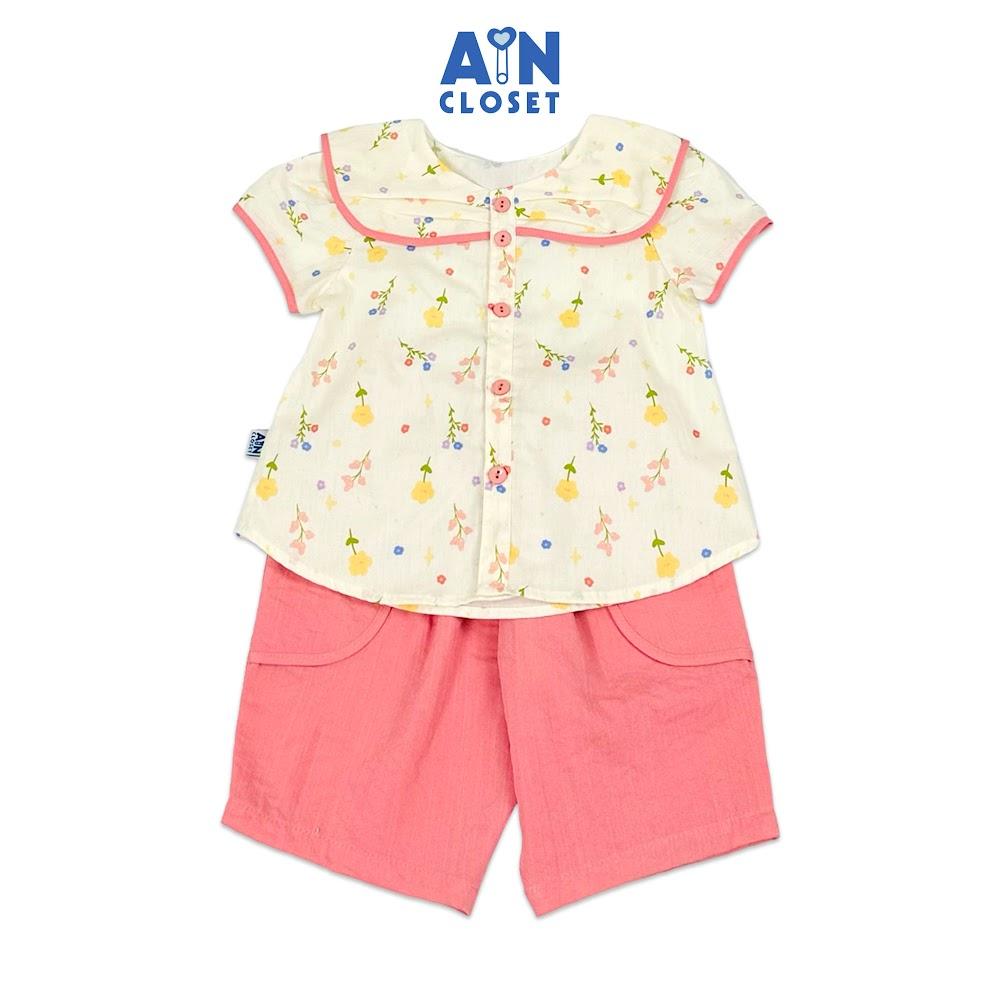 Bộ quần áo Lửng bé gái họa tiết hoa Chuông Hồng cotton - AICDBGQPCVYA - AIN Closet