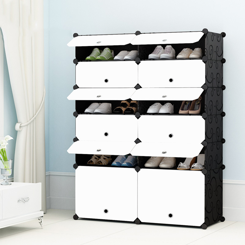 Tủ giày nhựa lắp ghép nhiều ô mẫu trắng đen cửa rời