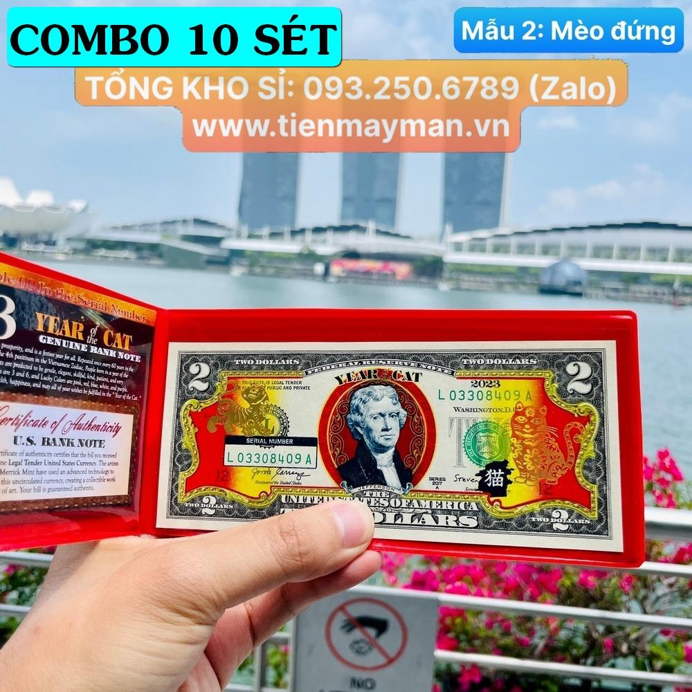 TIỀN LÌ XÌ MAY MẮN - TỜ 2 USD HÌNH CON Mèo 2023 MẠ VÀNG MỸ [MÈO ĐỨNG