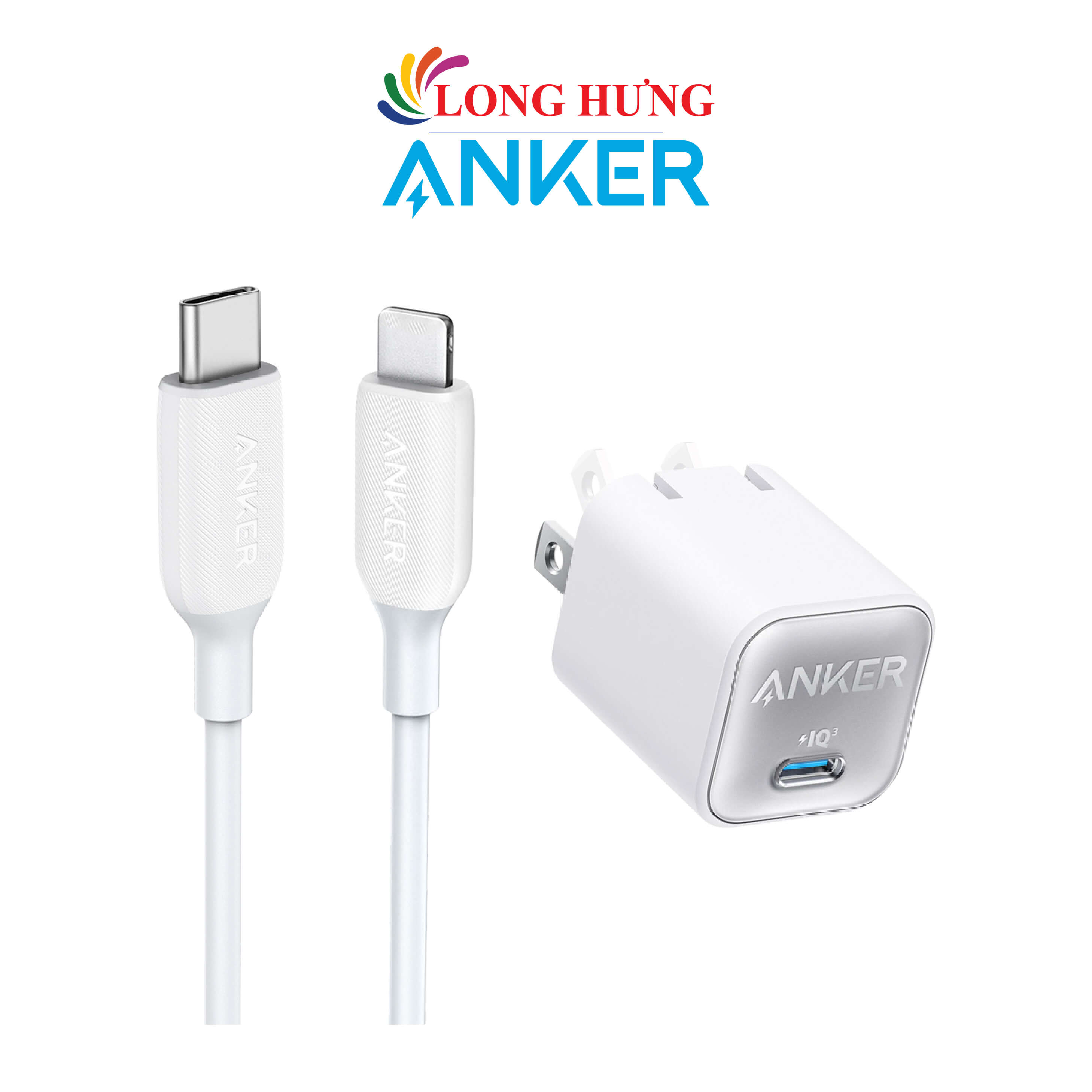 Combo cốc sạc Anker 30W 1Type-C PiQ 3.0 PD + cáp dành cho iP 0.9m A2147J11+A8832H11/A2147J21+A8832H21 - Hàng chính hãng