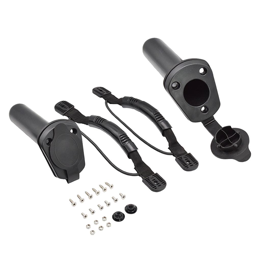 2 Pcs Kayak Flush Mount Fishing Rod Holders Boat Canoe Carry Handle with Bungee