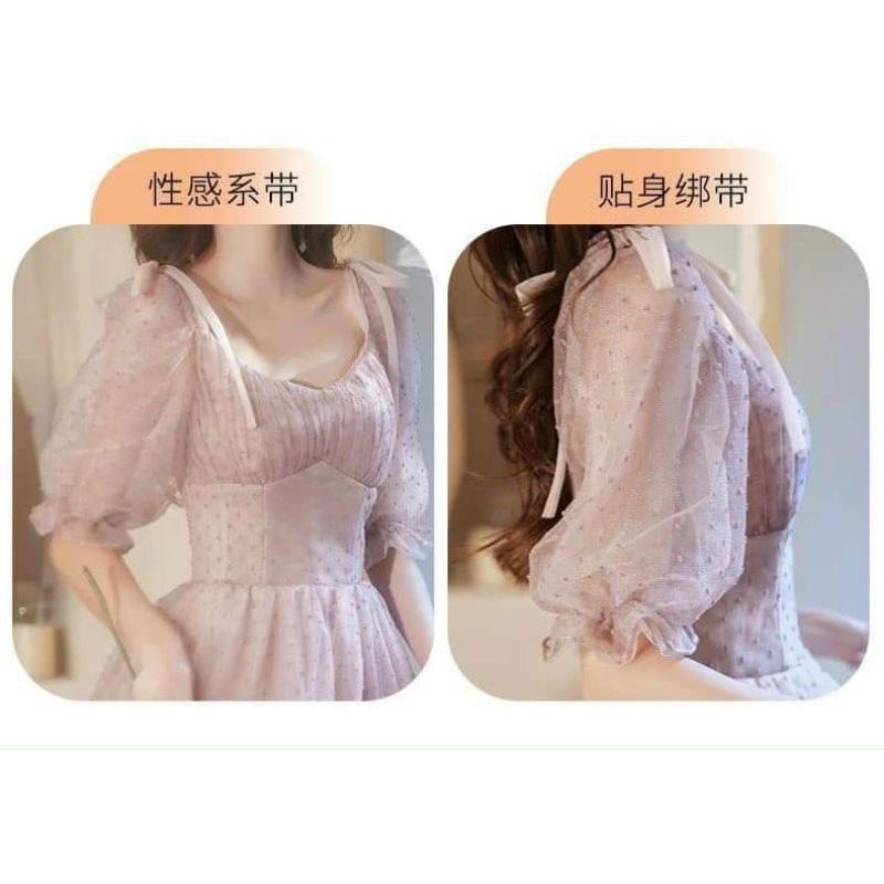ĐẦM NỮ 2 DÂY BUỘC DỰ TIỆC DÁNG XOÈ