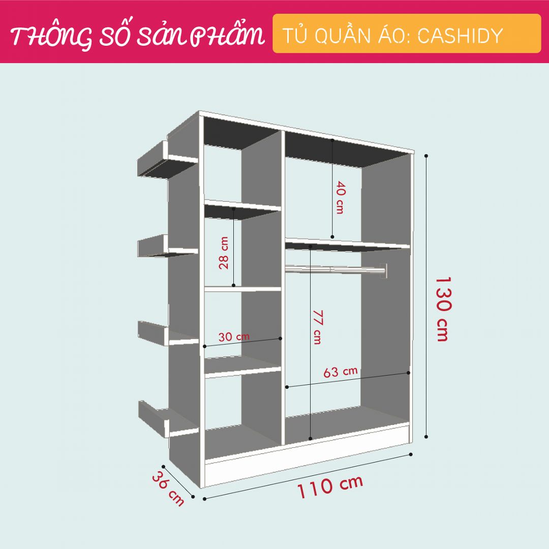 Tủ quần áo bằng gỗ công nghiệp đa năng hiện đại SMLIFE Cashidy