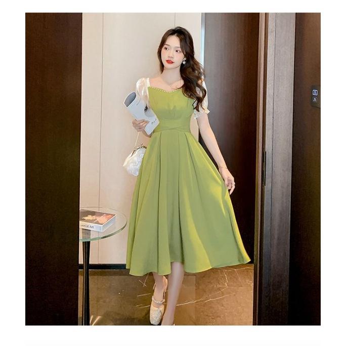 ĐẦM XÒE CỔ HẠT TAY PHỐI LỤA TƠ CAO CẤP