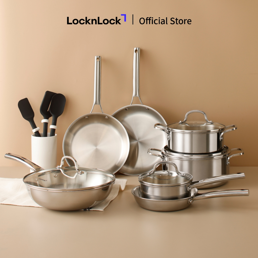 Nồi, Chảo inox304 LocknLock Eleve tay cầm đúc nguyên khối nhiều kích thước, dùng được bếp từ, Hàng Chính Hãng - JoyMall