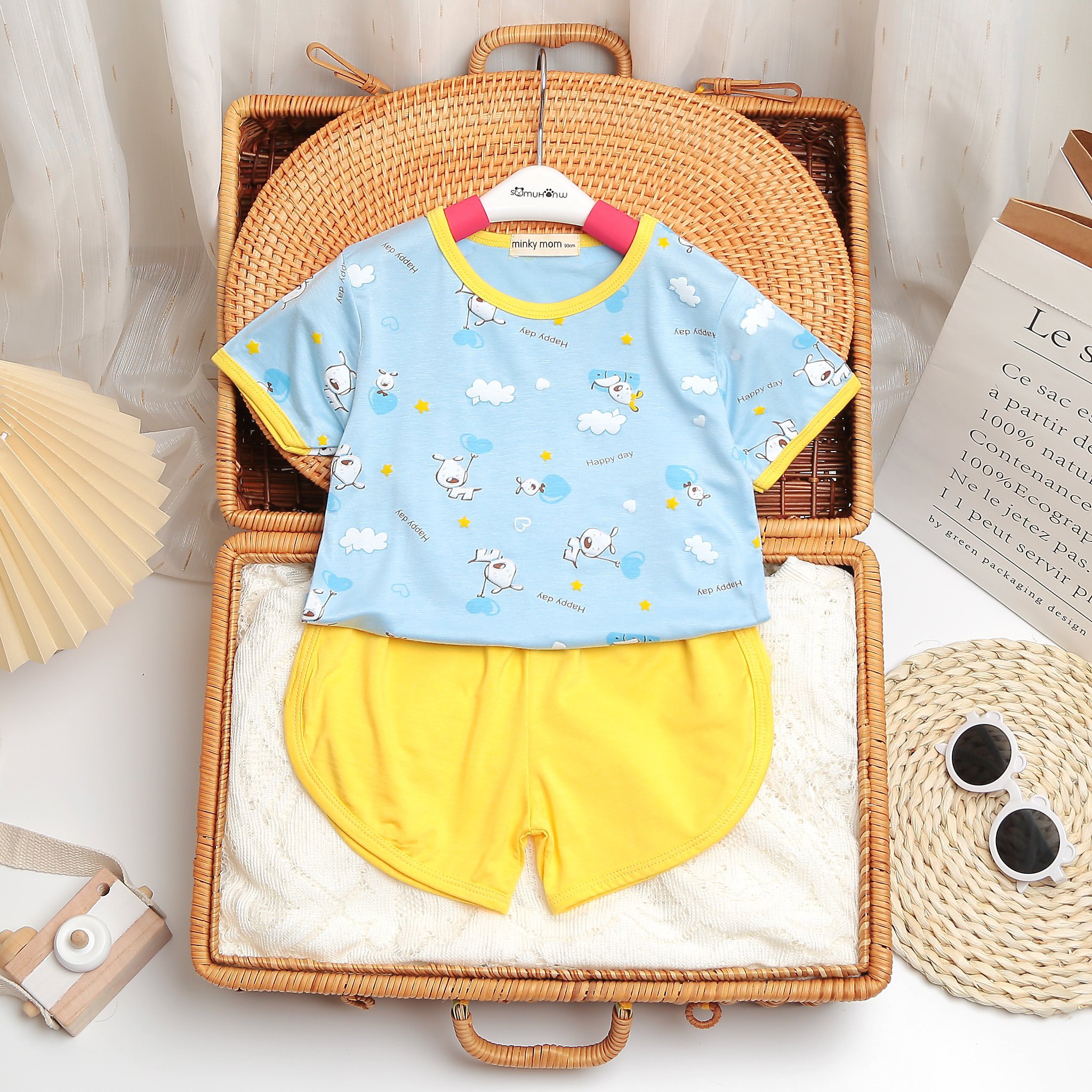 FULLSIZE Bộ Minky Mom Thun Lạnh Ngắn Tay Hàng Chuẩn Hoạ Tiết Dể Thương Cho Bé Gái Bé Trai Đủ Màu