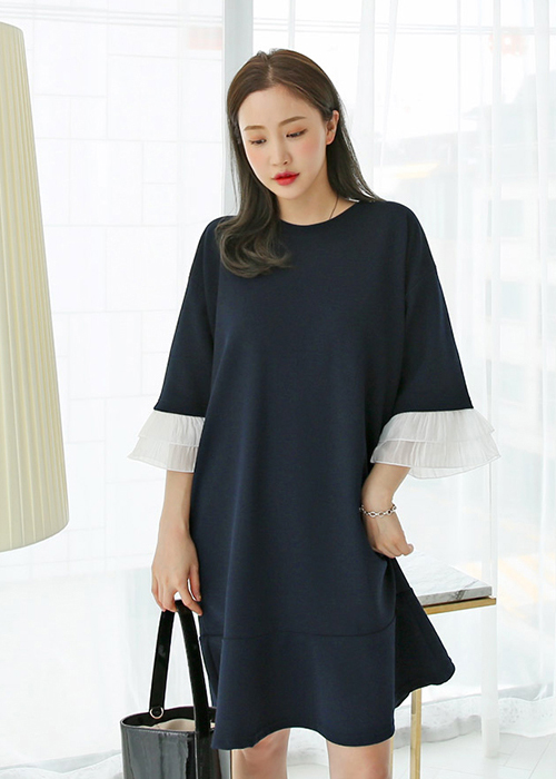 Đầm Liền Đuôi Cá Tay Xòe Vải Voan- freesize