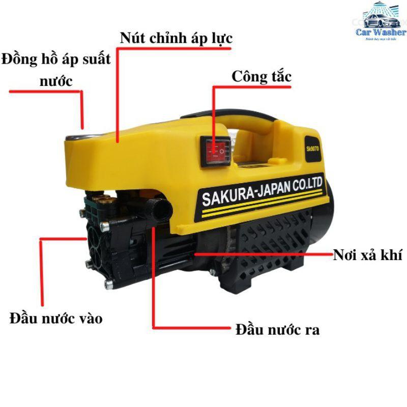 máy rửa xe Sakura nhật bản dây 15m súng dài, máy xịt rửa đa năng