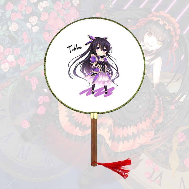 Qụat tròn cầm tay SET 4 quạt DATE A LIVE nhân vật khác nhau phong cách cổ trang . cosplay cán gỗ dây tuyến