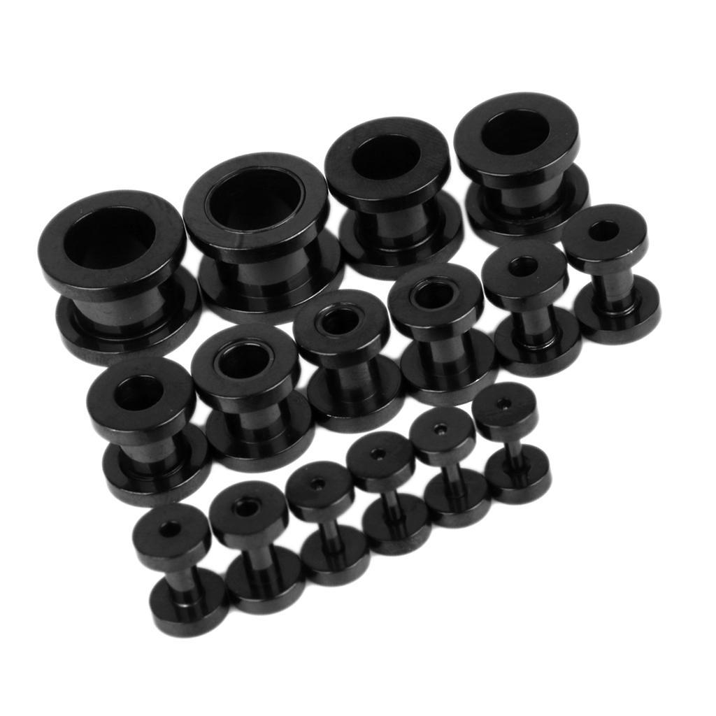 16PCS Stainless Steel Ear Plugs Tunnel Stretcher Expander Kit Black