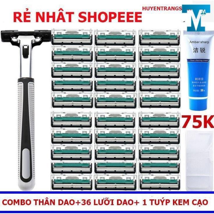 Dao cạo râu combo 36 lưỡi kép, 1 thân dao, 1 tuýp bọt