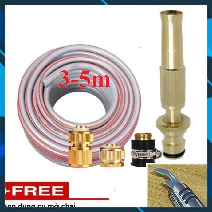 Vòi Xịt️ Bộ dây vòi xịt nước rửa xe, tưới cây ,loại 3m,5m 206587 đầu đồng,cút đồng+ mở chai