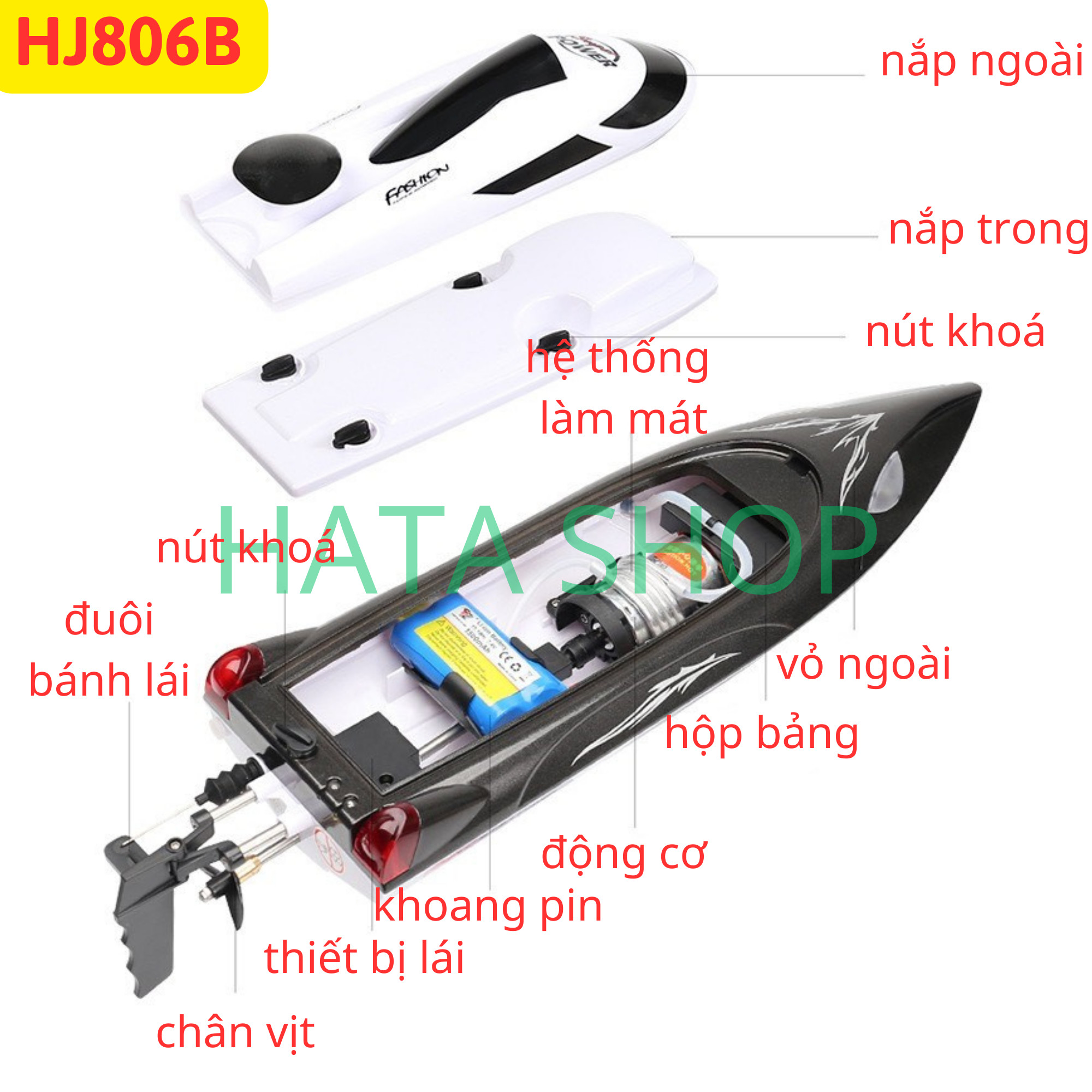 Tàu Cano Điều Khiển Từ Xa HJ806B Pin Dung Lượng Lớn 3000mAh 35km/h Bản Nâng Cấp HJ806 Tốc Độ Cao