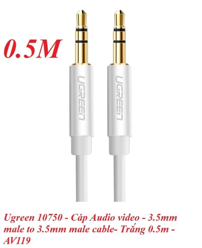 Ugreen UG10750AV119TK 0.5M màu Trắng Cáp âm thanh 2 đầu 3.5mm dương dây tròn TPE cao cấp - HÀNG CHÍNH HÃNG