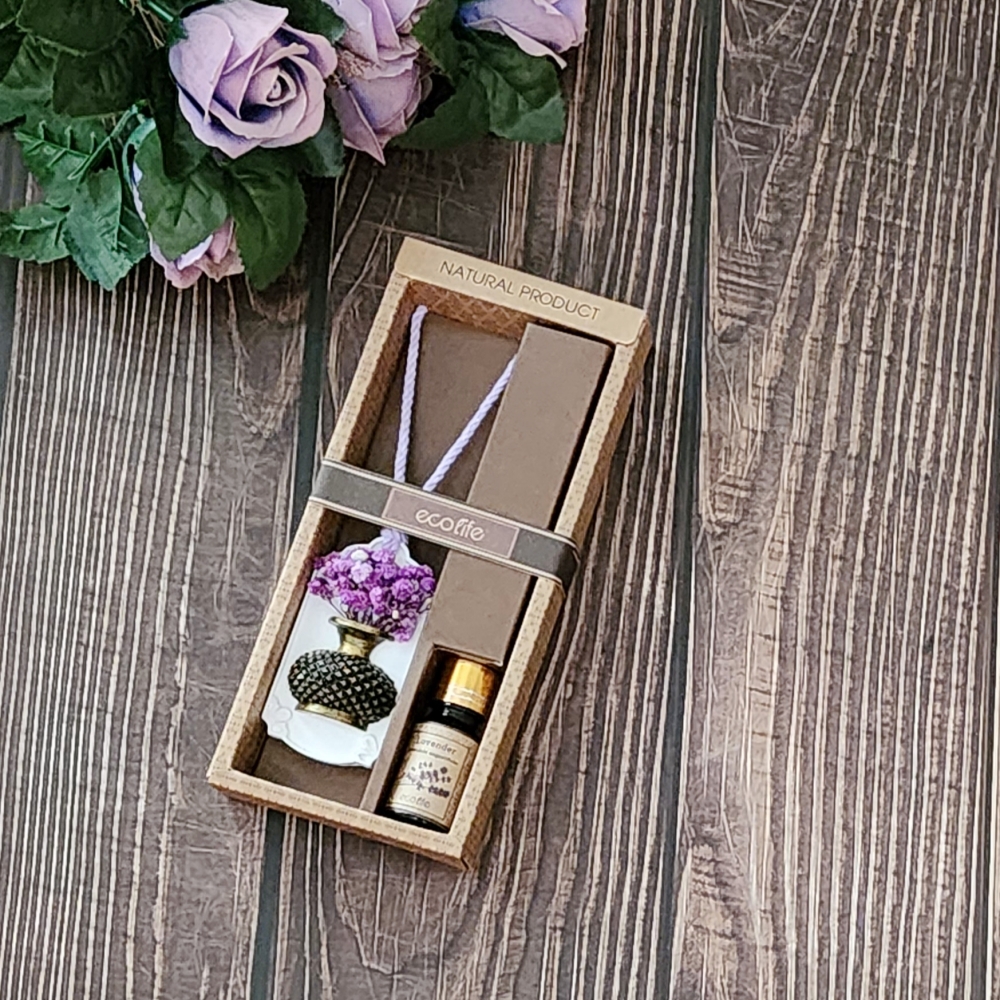 Bộ đá thơm treo xe hoa khô Lavender Ecolife – Phụ kiện làm thơm xe, trang trí xe