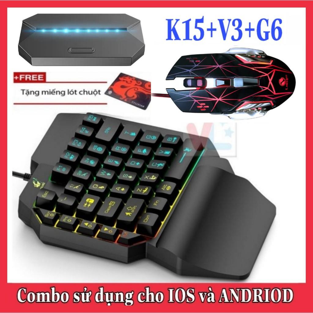 Combo Trọn Bộ Bàn Phím K15 + Chuột V3 + Hộp Chuyển Đổi G6 chơi game PUBG