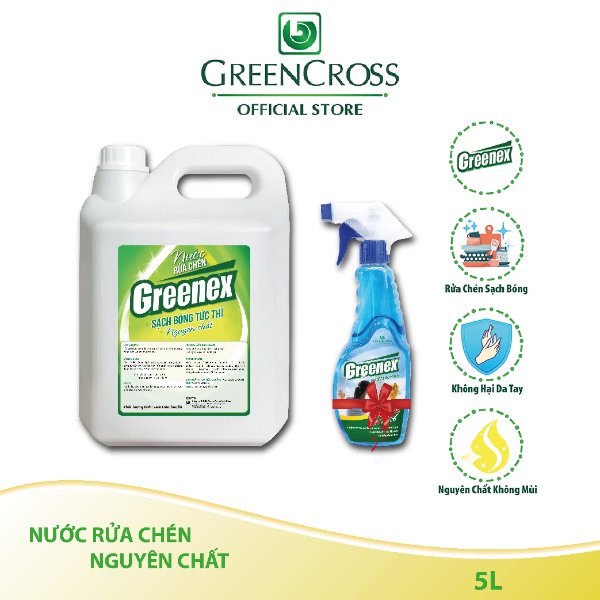 NƯỚC RỬA CHÉN NGUYÊN CHẤT GREENEX KHÔNG MÙI - CAN 5L Tặng thêm 1 chai lau kính Greenex 500ml