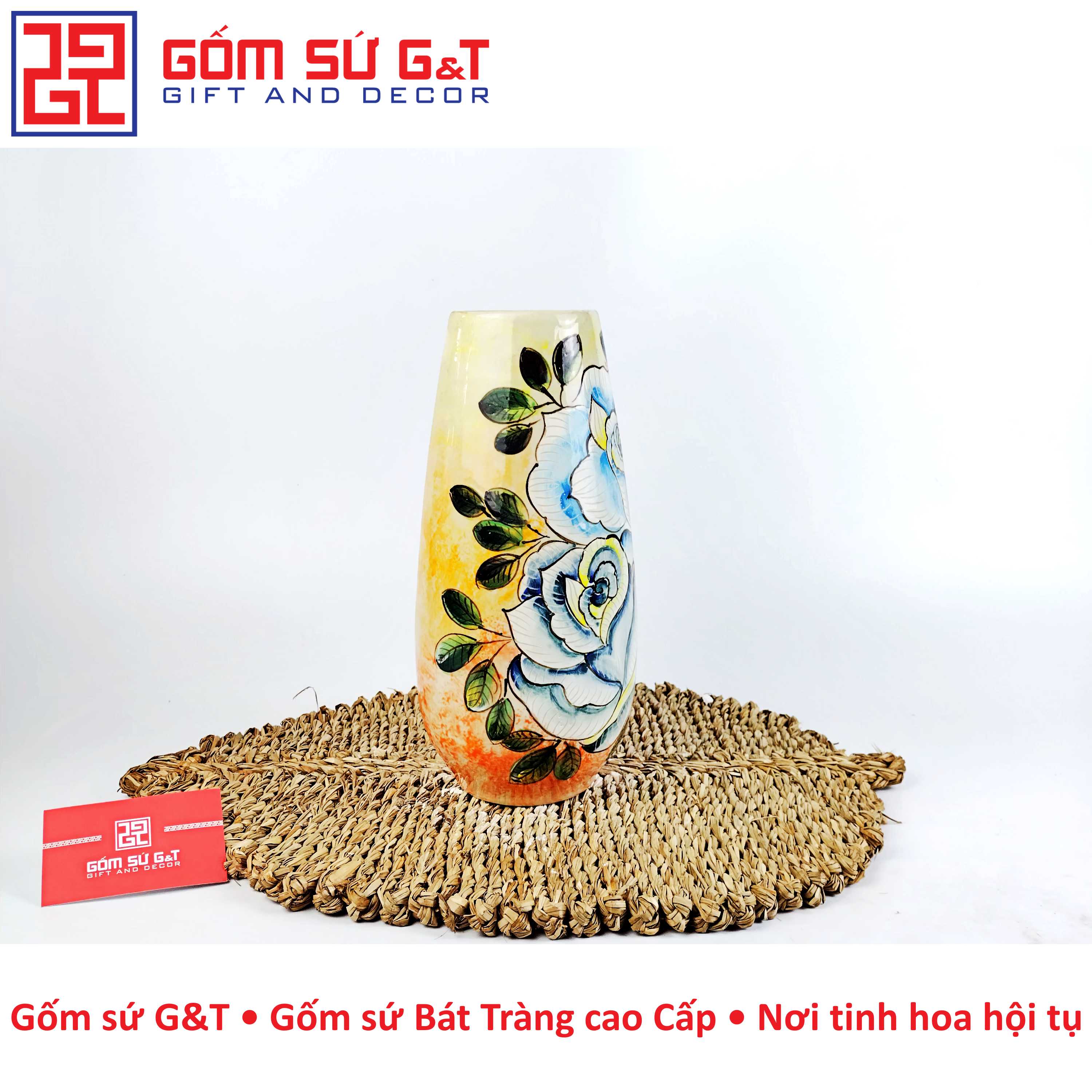 Lọ hoa bom miệng rộng hoa hồng Gốm Sứ G&T